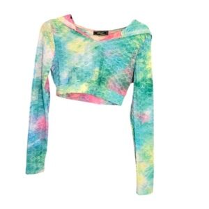 3/$24 tie dye print honeycomb hoodie crop top S juniors
